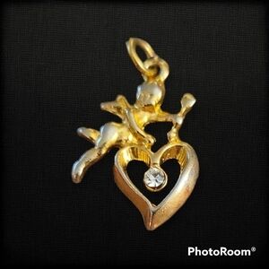 VTG 1970s Dainty Cupid Cherub Heart Pendant Charm